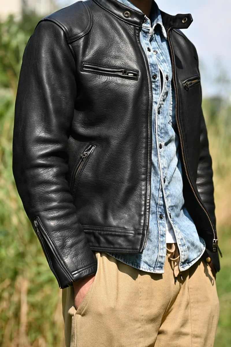 2023 New Genuine Leather Jacket Men 1.6 Thick Full-grain Top Layer Cowhide Natural Leather Clothes Men's Leather Jacket Chaqueta