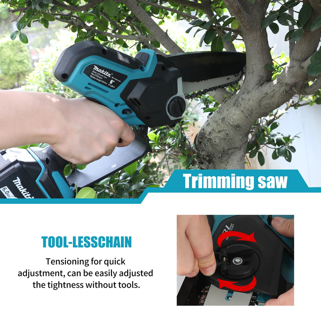 Makita 18V Cordless Chainsaw for Woodworking with Small Handheld Electric 6-inch Logging Sawzall Mini Portable Chainsaw