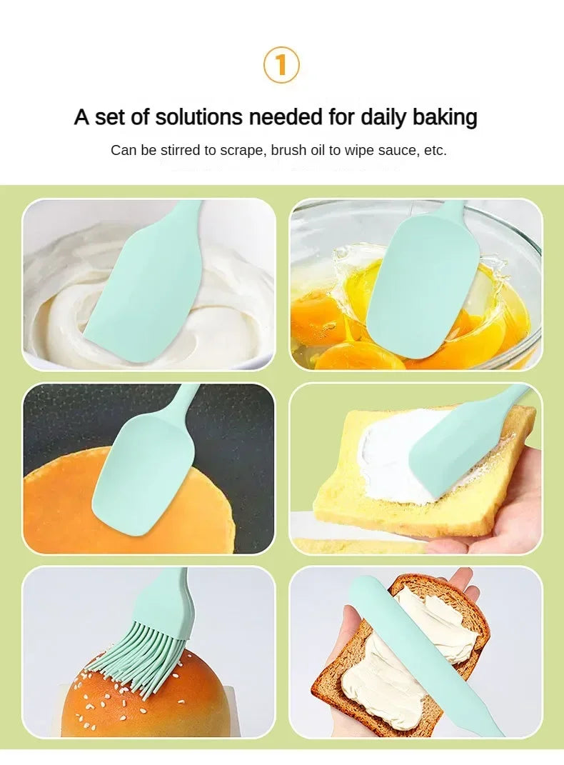 6pc Silicone Spatula set for baking-cake frosting kit with brush, non-stick scrapers & cream spreads |   cute kitchen gadgets