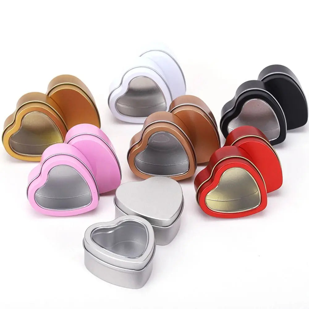 Heart Shape Metal Box Aluminum Tin Jar for Cream Balm Nail Candle Cosmetic Container Refillable Tea Cans Candy Packaging Box 1Pc