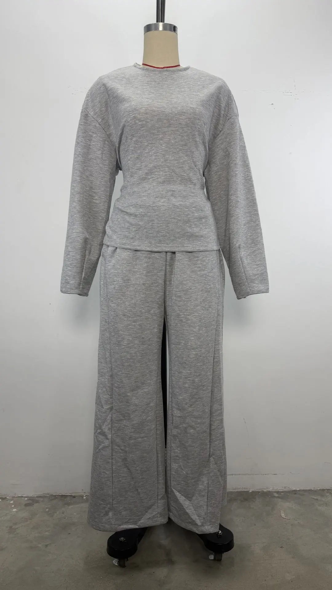 Women's 2 Piece Long Sleeve Top and Wide Leg Pants Set Casual Solid Color Pullover Sweatshirt and Trousers Lounge Wear Outfit