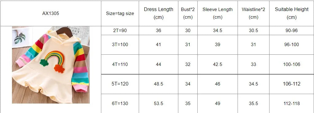 Bear Leader Autumn New Rainbow Printed Long Sleeve Hooded Dress Fashion Casual Sports Girls' Clothing Color Blocked Girls Dress