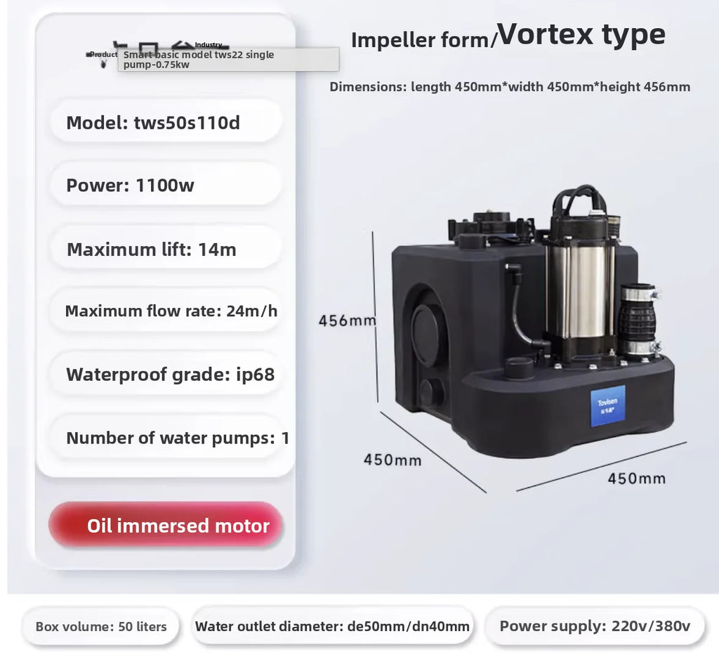 Basement sewage lifting pump station integrated automatic toilet kitchen sewage pump