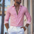 15 colors men's striped long-sleeved shirts, business office men's tops, spring and autumn lapel shirts, high-quality shirts