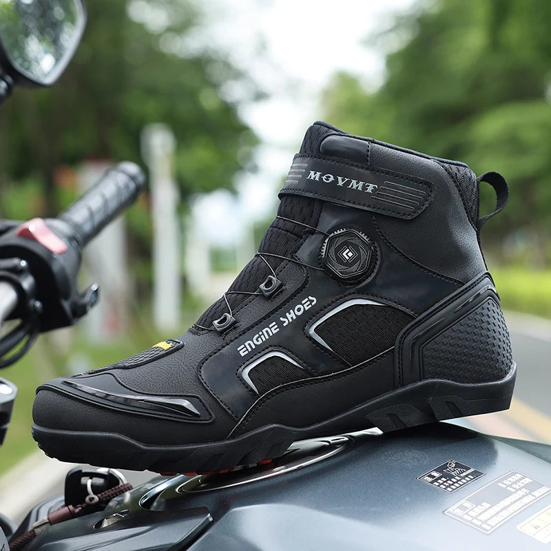 Motorcycle Riding Shoes Men's Breathable Leather Boots Casual Comfortable Slip-On Ankle Boots for Urban Cycling