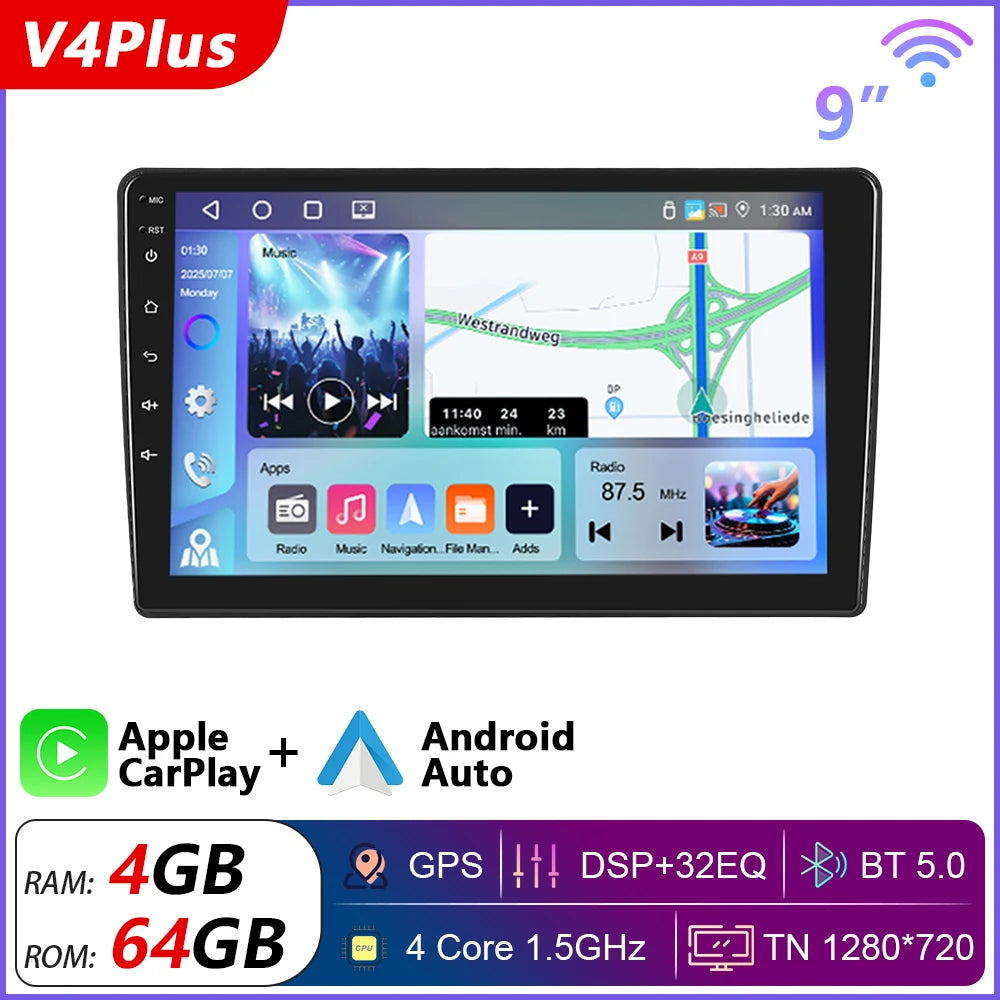 Podofo Android 12 Car Radio Androidauto Carplay 2 Din GPS Car Audio 7"/9"/10" WIFI BT Automotive Multimedia Player For VW Ford
