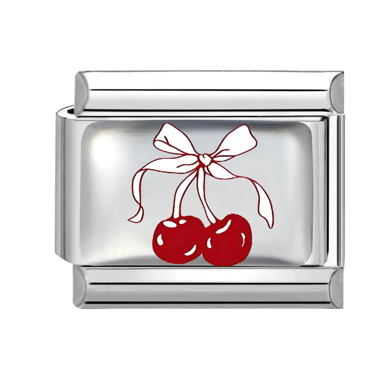 Fashion Red Series Heart Flower Bowknot Cherry Women Men Charm Link fit 9mm Stainless Steel Italian Bracelet Making DIY Jewelry