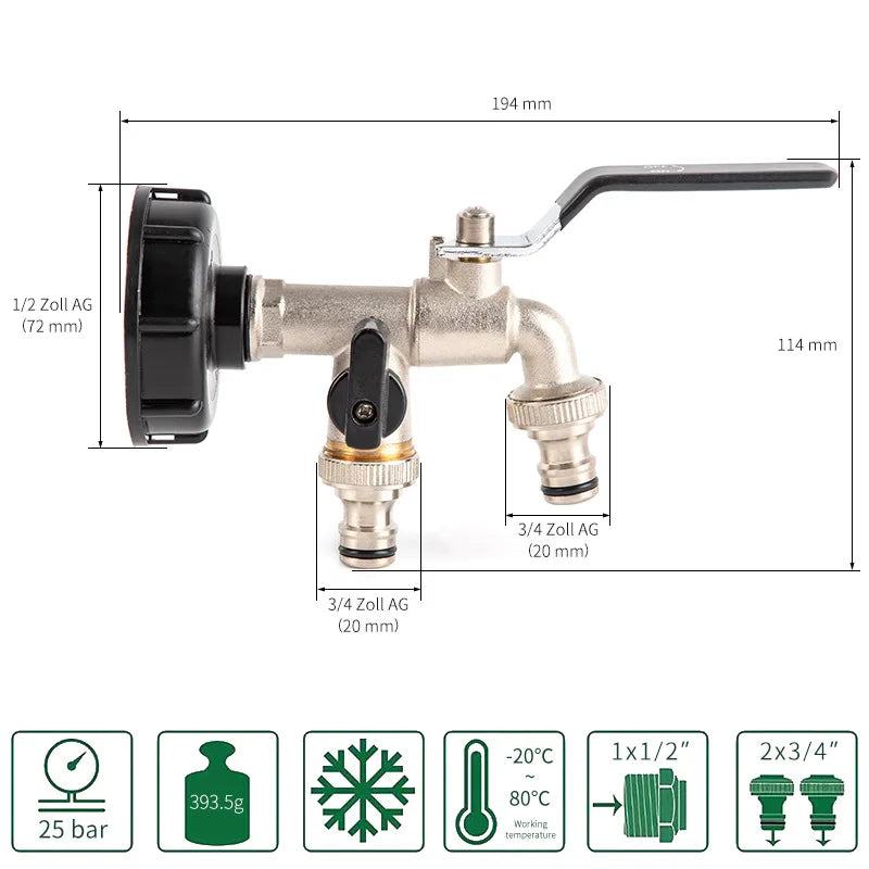 Garden Outdoor Bibcock Faucet DN15 DN20, Anti-freeze, Dual Control Copper for Washing Machine and Kitchen Garden Sink    1/2