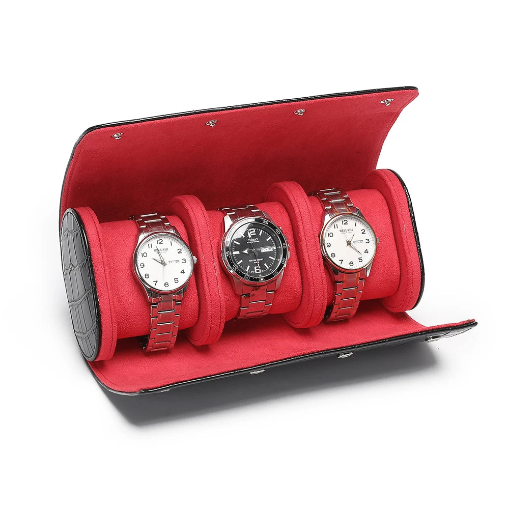 Luxury Crocodile Watch Storage Box Custom Name Travel 1 2 3 Slots Watches Roll Aligator PU Leather Brand Watch Display Case Bag