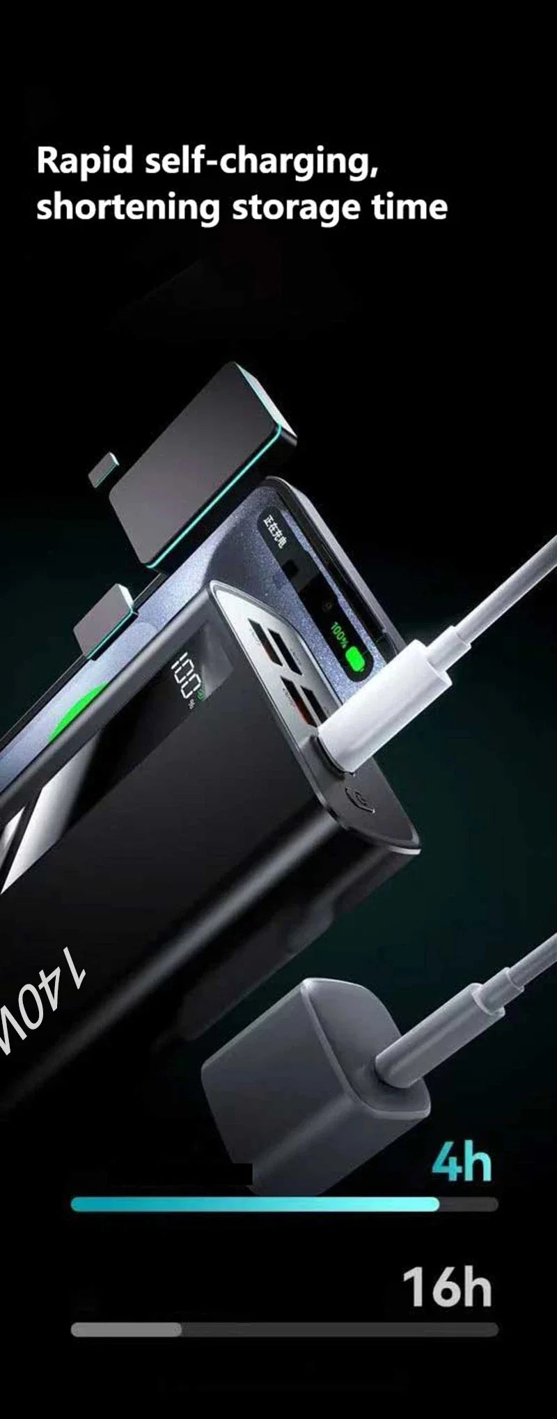 Lenovo Ultra Capacity 500000mAh 140W Super Fast Charging CCC LED Digital Display Portable Battery Charger Powerbank