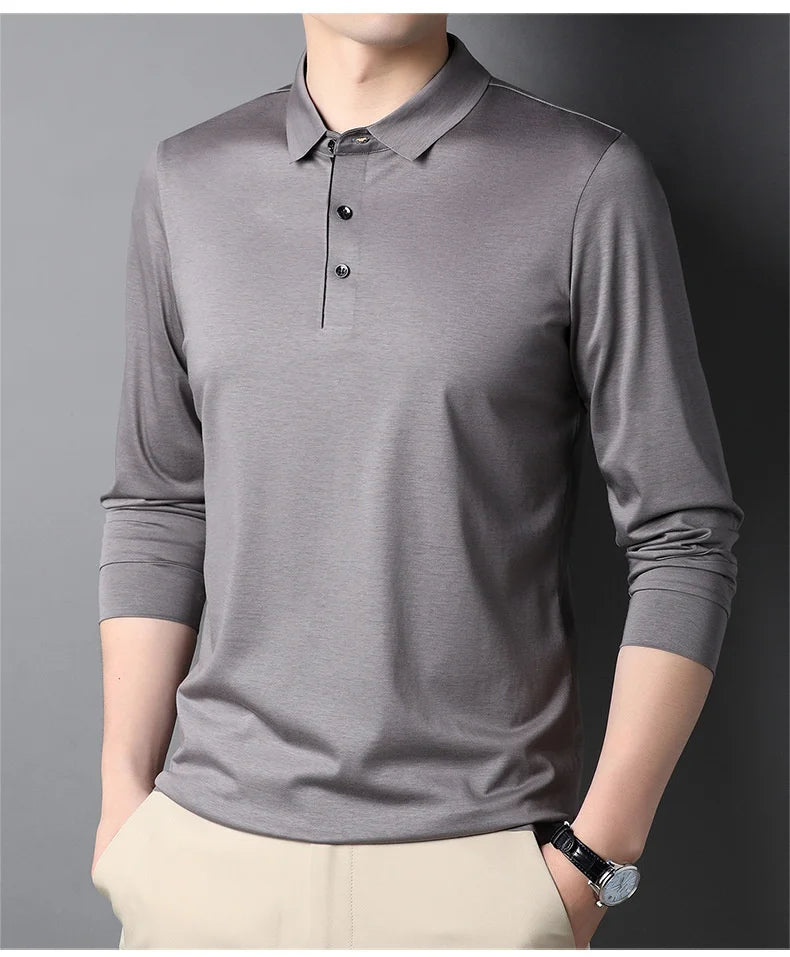 Bamboo Fiber Viscose And Cotton Blend Polo Shirt Men Short Sleeve Collar New Seamless T-shirt Summer Thin Lightweight Poloshirt