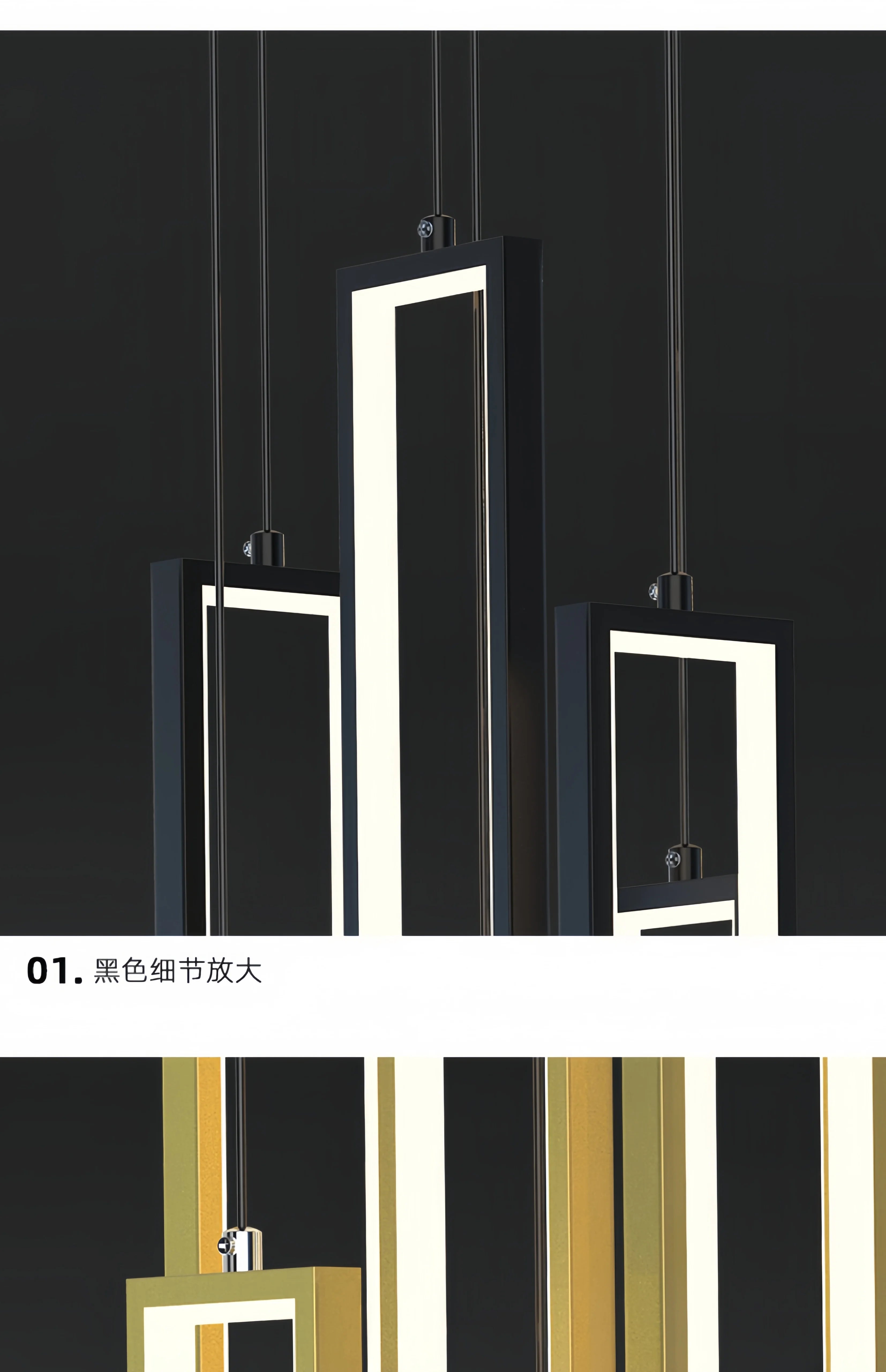 Modern Simple Staircase LED Chandeliers Aluminum Squarer Pendant Lights Loft Villa Duplex Exhibition Hall Decor Lighting Fixture