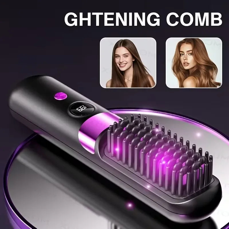 Portable Mini 2-in-1 Hair Straightener and Curler, Wireless USB Rechargeable, For Home & Travel Use, With LCD Display