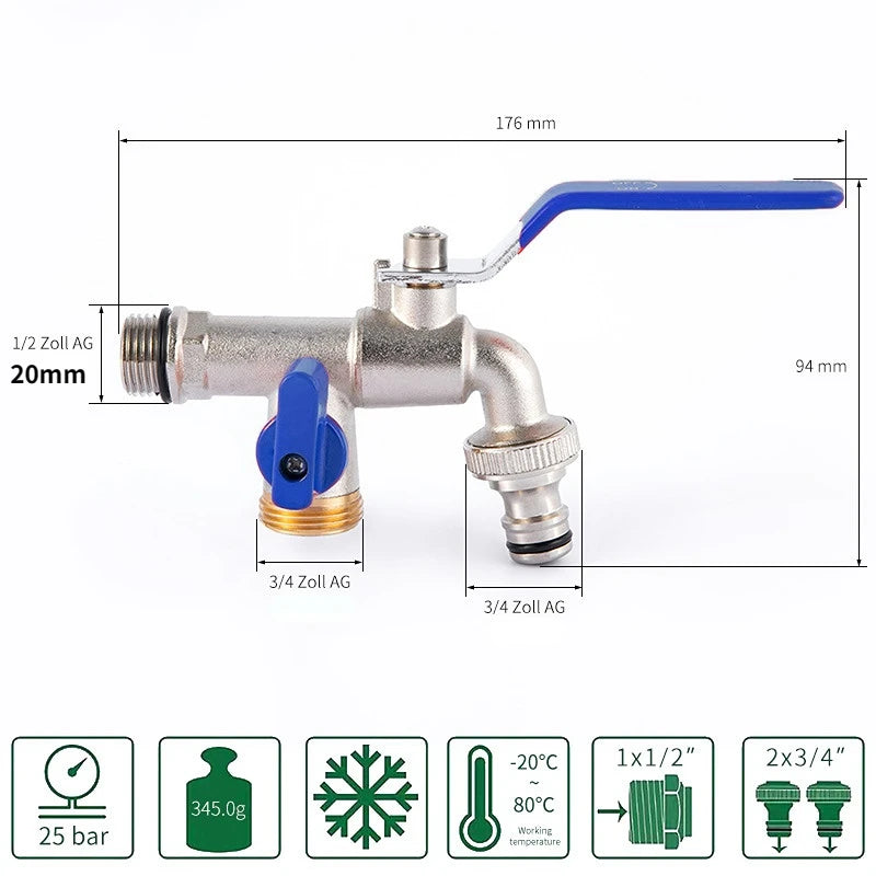 Garden Outdoor Bibcock Faucet DN15 DN20, Anti-freeze, Dual Control Copper for Washing Machine and Kitchen Garden Sink    1/2