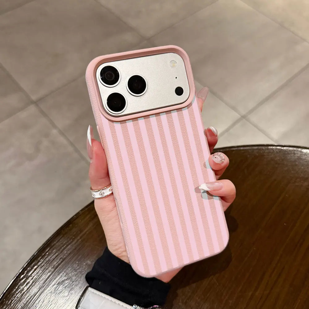 Pink Stripes Pattern Phone Case For iPhone 17 16 15 14 13 12 11 Pro Max Plus 17 Air 16E 17E Lychee Texture Soft Shockproof Cover