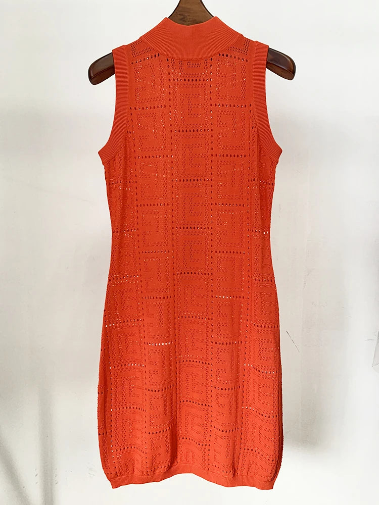 HIGH STREET Newest 2026 Summer Fashion Designer Sleeveless Hollow Out Monogram Knitted Tank Dress