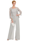 Jumpsuit Pantsuit 3 Piece Floor Length Sleeveless Square Neck Elegant Formal Wedding Guest Chiffon Mother of the Bride Dress