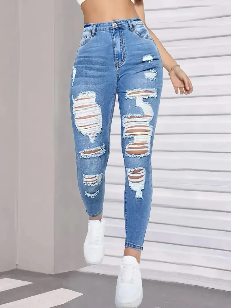 Spring Autumn Ripped Jeans Women 2026 Fashion Streetwear High Waist Y2k Denim Tears Pants Elegant