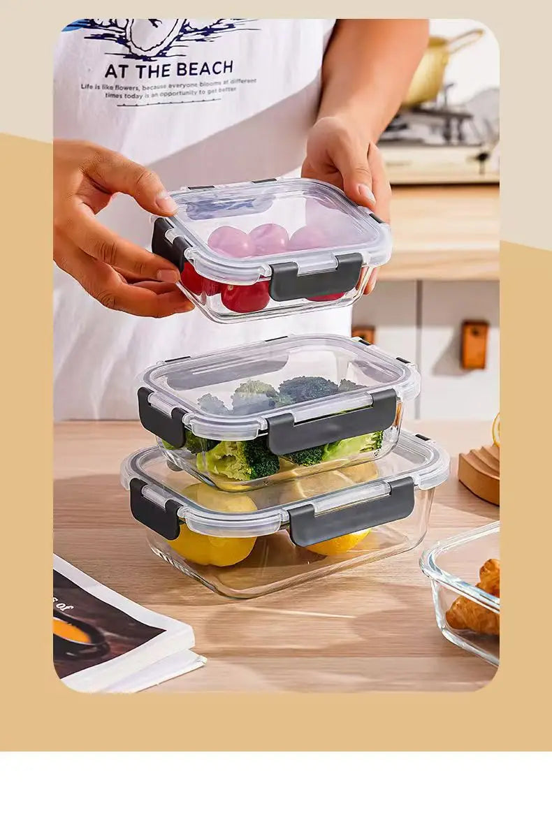 Rectangular Glass Lunch Box Microwave Safe Fresh Preservation Box for Office Workers with Lid Food Storage Containers Bento Box