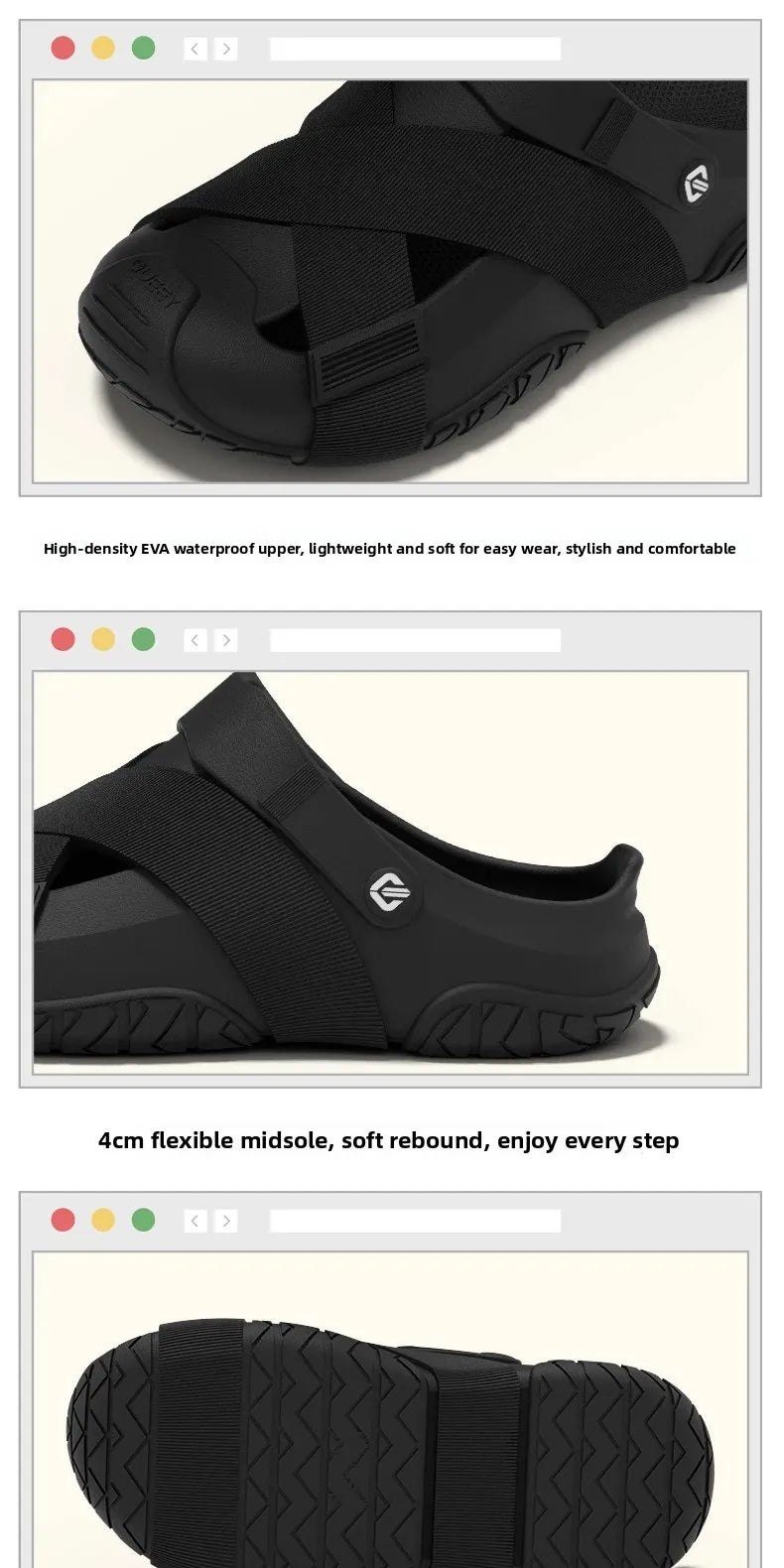 Men's Thick Bottom Sandals Full Coverage Outdoor Sports Waterproof Breathable Summer Slip-On Stream Trudging Beach Shoes