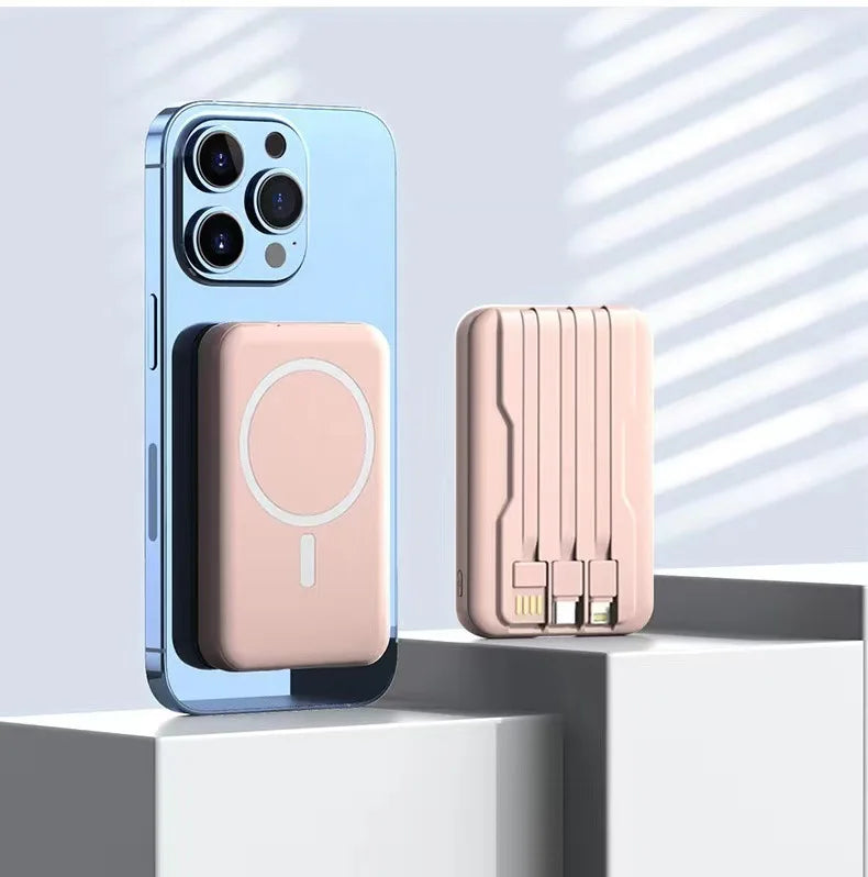 20000mAh 5V Power Bank for Wireless Charging Magnetic Suction Portable Fast Charging Power Bank with Built-in Cable