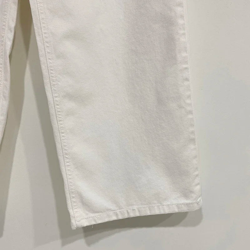 Retro High-waisted Women's Straight Jeans Summer New Fashion Loose Drawstring Design