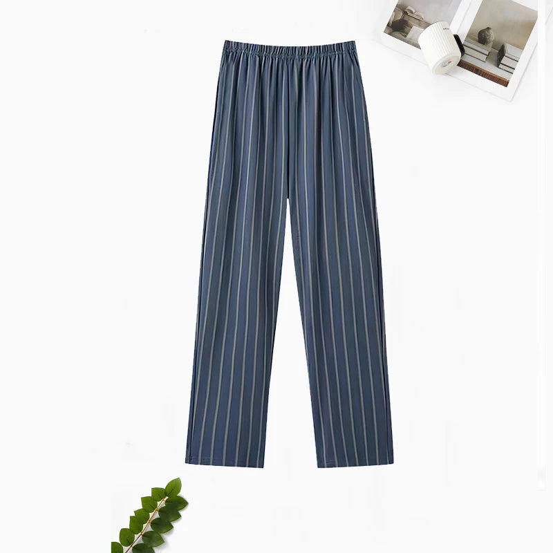 Men's Stylish Summer Pajama Pants, Thin Plaid Loungewear, Loose and Comfortable, Plus-Size Breathable Air-Conditioned Pants, Home Sleepwear