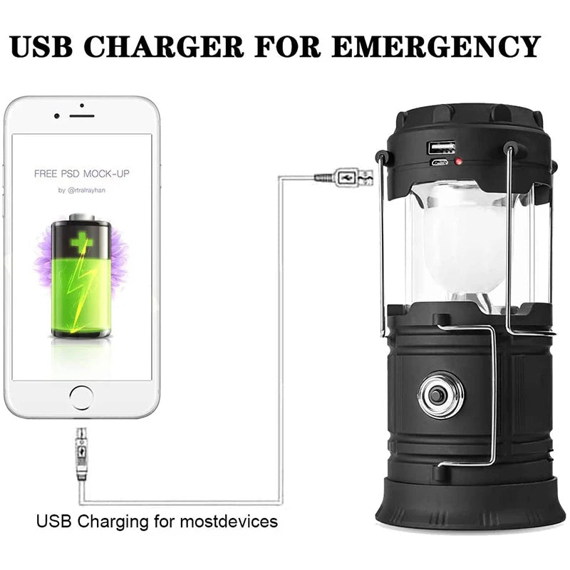 RTS Portable Multifunctional Waterproof Camping Lamp Usb Rechargeable Led Camping Lights Solar Camping Lantern
