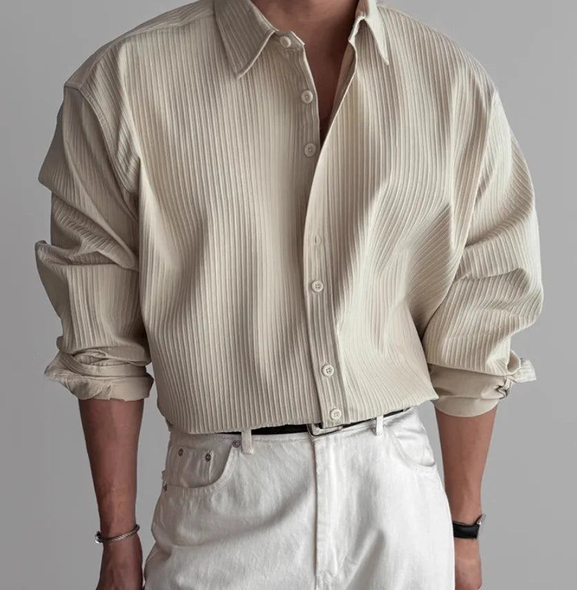 Men's High-quality Business Casual Shirts，High-end Texture Solid-color Shirts, Breathable  Loose Long-sleeved Shirts for Spring