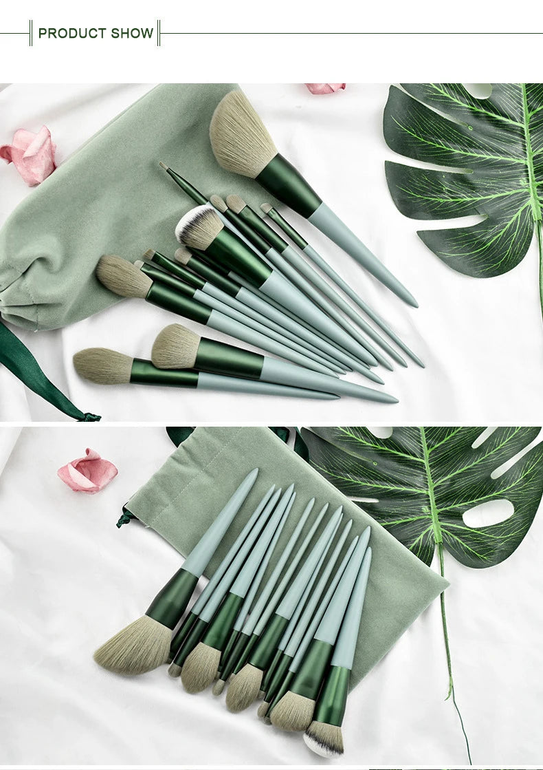 Makeup Brush Set 13Pcs for Beginners Velvet Drawstring Storage Bag Portable Travel Use For Powder Foundation Eyeshadow Blush