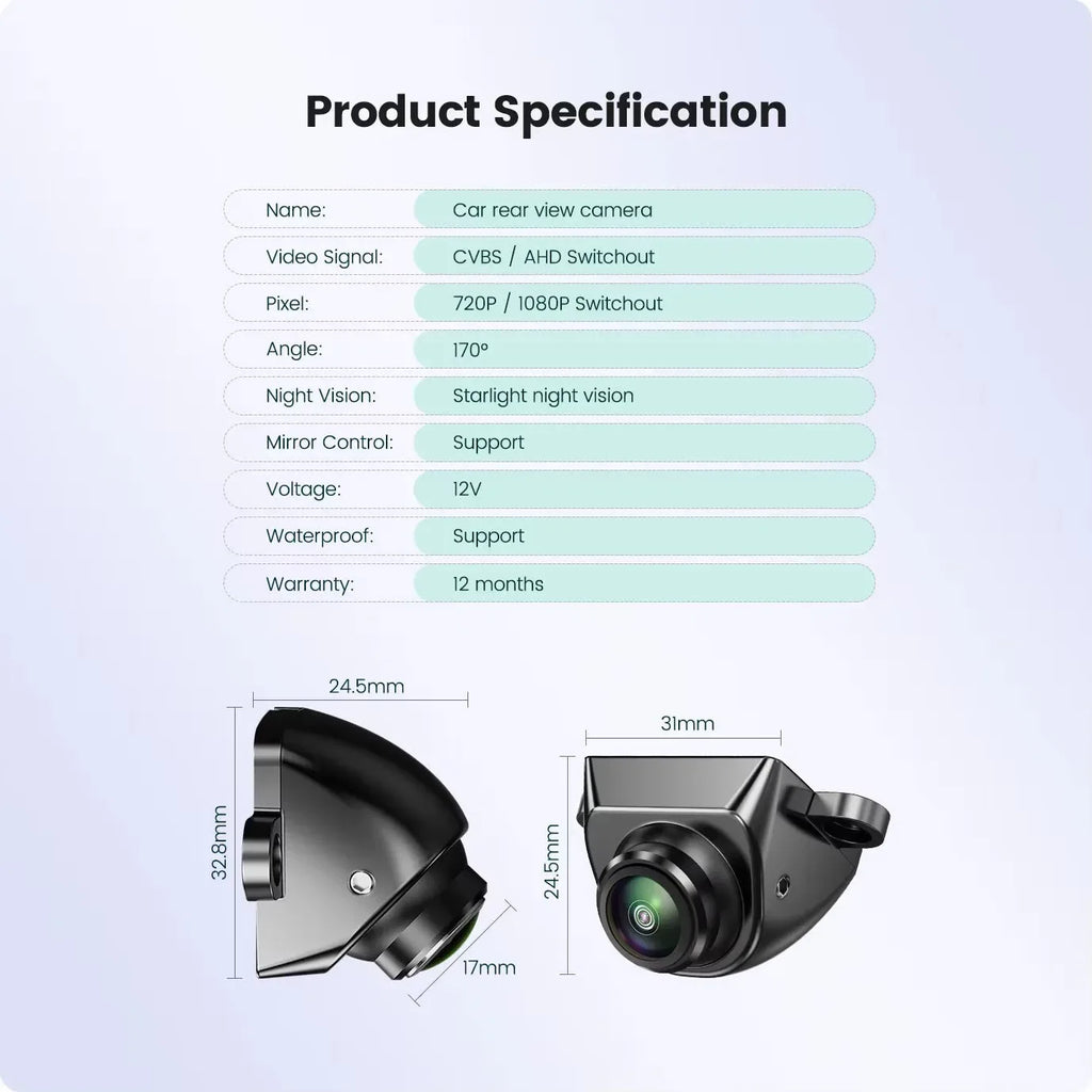 Car Rear View Camera AHD CVBS 1080P Full HD Reversing Image Camera 170 Wide Angle Night Vision Fisheye Len Car Reversing Camera