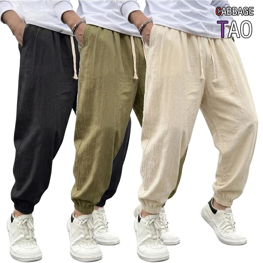 Mens Cotton Harem Pants Solid Casual Jogger Trousers Breathable Loose Fit Bottoms for Yoga Hiking Gym Sports and Daily Work Wear
