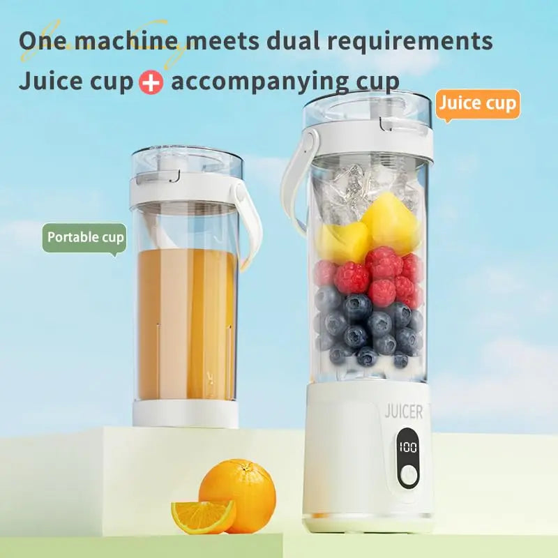 Portable Blender,2 IN 1 Electric Juicer Bottle for Fresh Juice,600ML BPA Free Traveling Juicer Cup and Lid with 12 Blades,Mini B