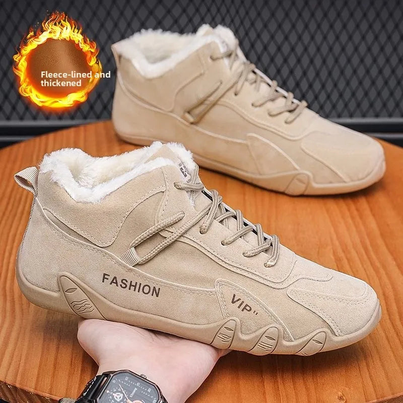 Men's Fleece Lined Safety Shoes Sporty Casual Warm Trendy High Top Work Boots Glued Sole round Toe Rubber Bottom Shoes