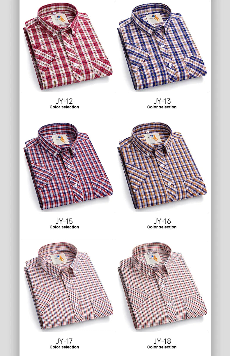 Fashion Korean Plus Size 8XL 100%Cotton Short Sleeve Shirts for Men Slim Fit Formal Plain Shirt Plaid Hawaiian Shirt Casual Top