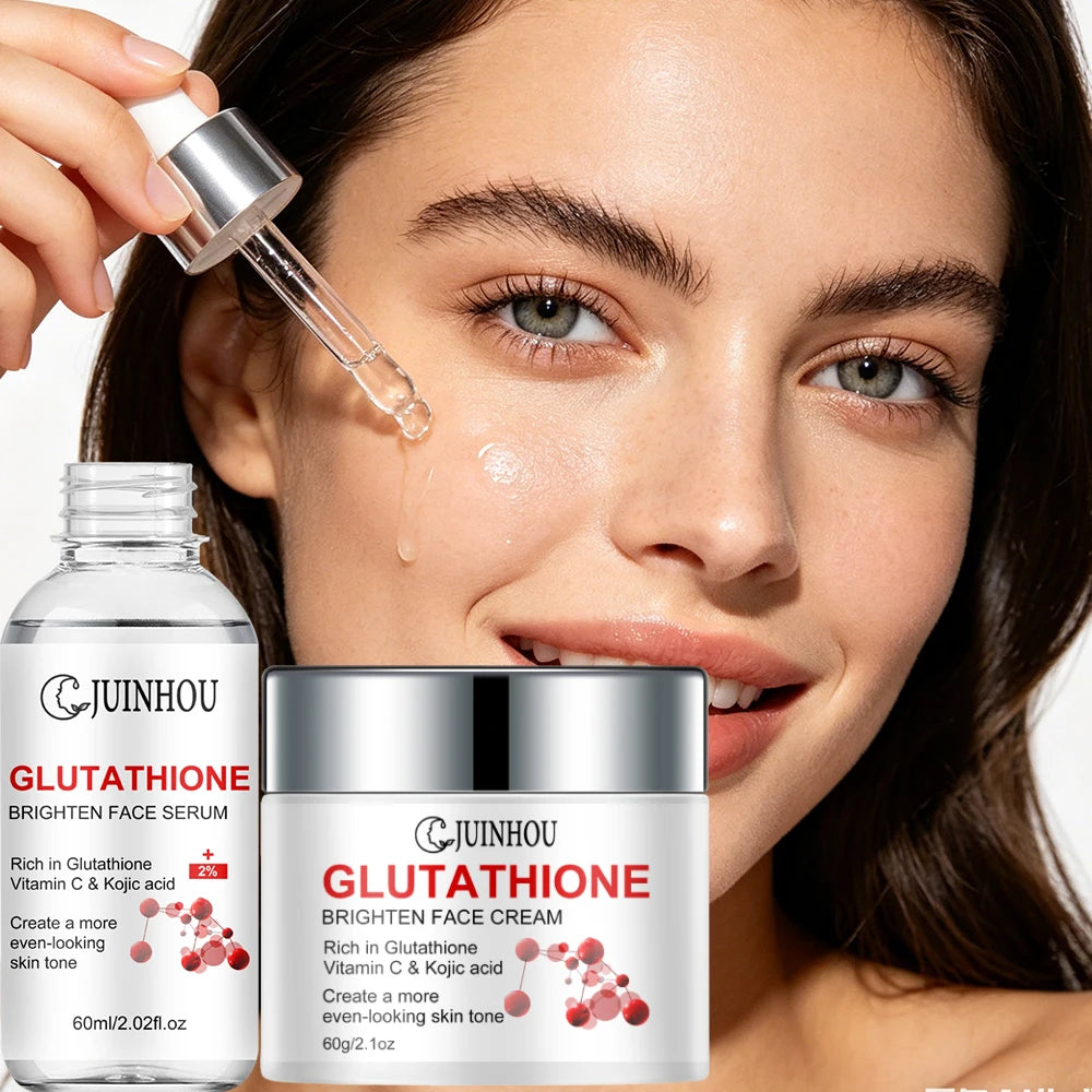 JUINHOU Glutathione Brightening Serum Cream Set Antioxidant Facial Skincare Hydrate Even Skin Tone Restore Radiant Complexion