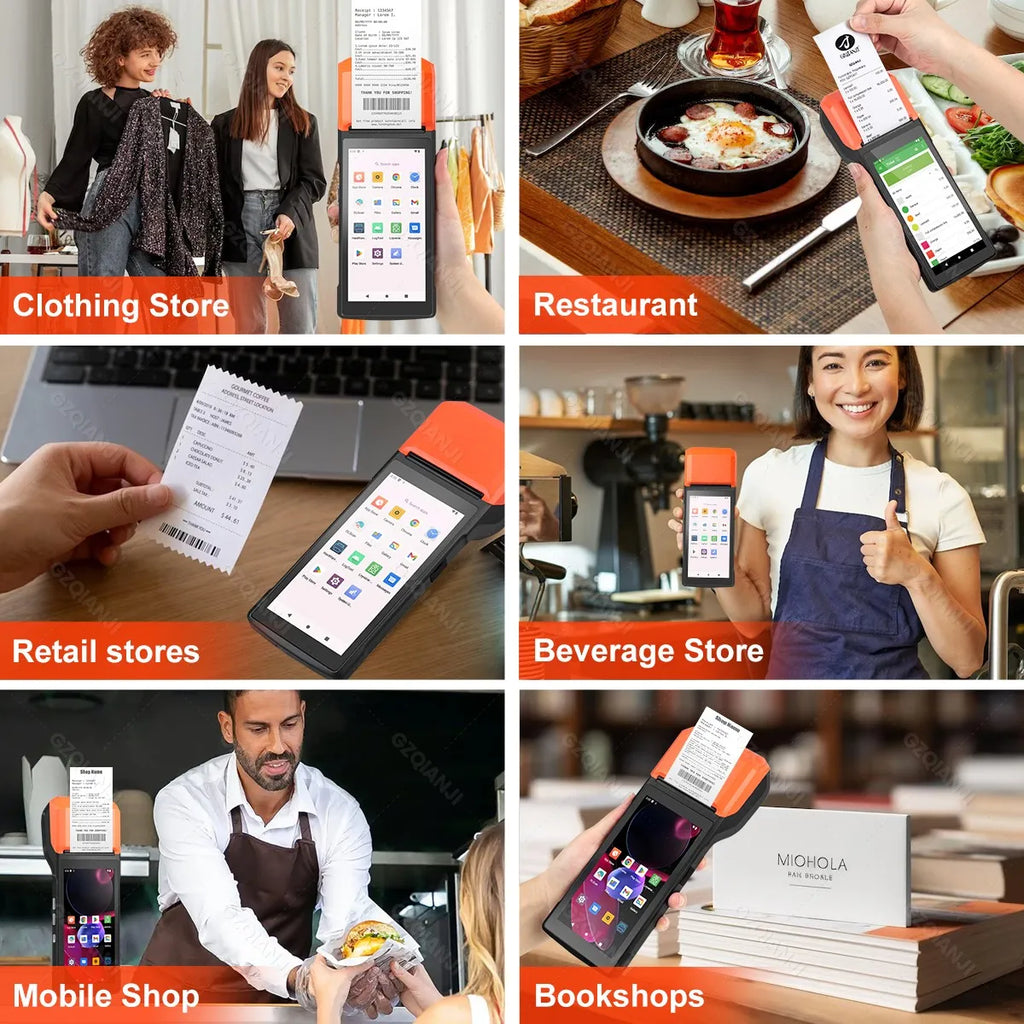 4G Android 13 Handheld Terminal POS Printer 58mm Thermal Printing, 1D/2D Barcode Scanner for Small Business & Protective Case