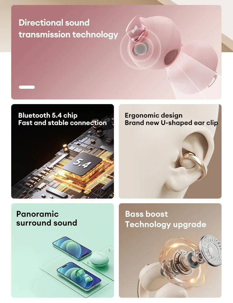 Choice Original Monster XKT30 TWS Wireless Bluetooth 5.4 Ear Clip Touch Earphones Deep Bass Noise Reduction Gaming Headset