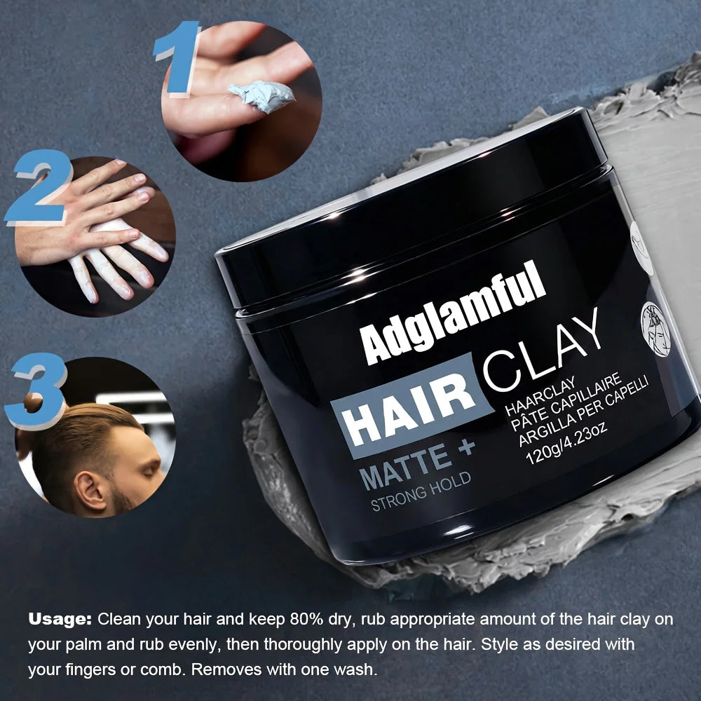 Adglamful Matte Hair Clay 120g -Cologne, Strong Hold, Lightweight, Non-Greasy, Reusable, Natural Look for Men