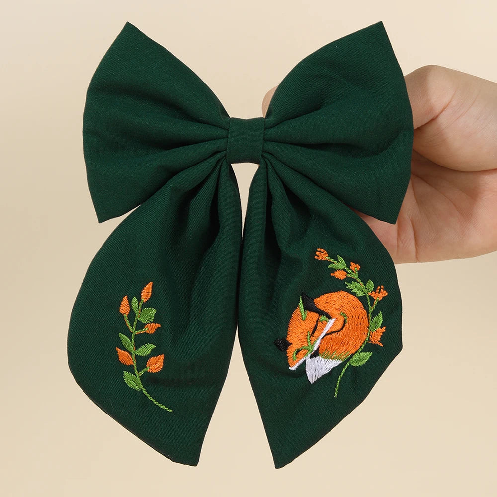 Cartoon Hedgehog Bow Hair Clip For Girls Elegant Handmade Flower Fox Embroidery Hairpins  New Trendy Headwear Hair Accessories