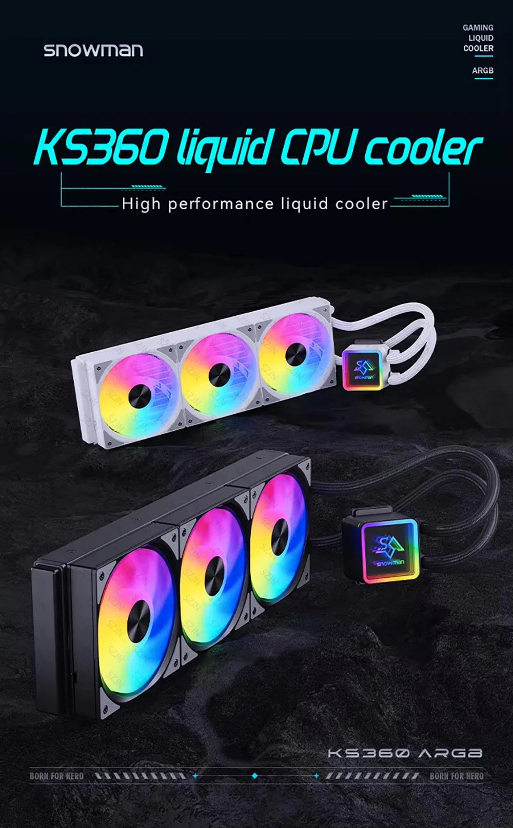 Liquid Cooler 120/240/360 ARGB CPU Cooler Computer Fan CPU AIO Water Cooler Support Intel&AMD Efficient PWM-Controlled Pump