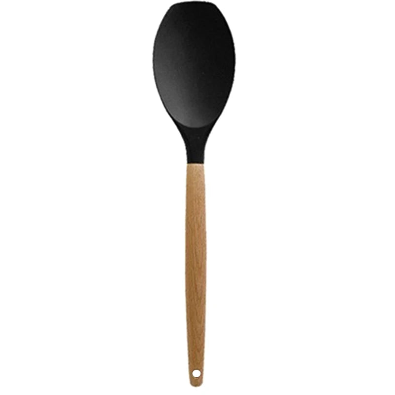 1Pc Silicone Spatula Scoop With Wooden Handle Salad Agitator Pot Scoop Home Cooking Utensils Kitchen Gadgets