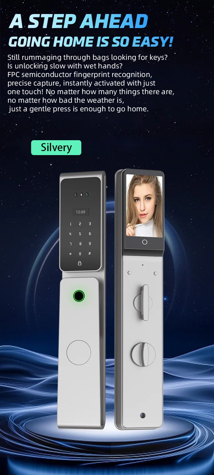 EGFirtor TUYA  APP Remote Control IC Card Electronic Smart Door Lock Waterproof  3D Face Password Fingerprint Keys Unlock Way