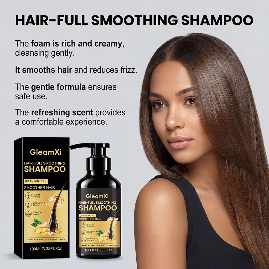 GleamXi Ginger Smoothing Shampoo Deep Nourishing Scalp Strengthen Roots Reduce Frizzy Hair Gentle Hydrating Plant Based Shampoo