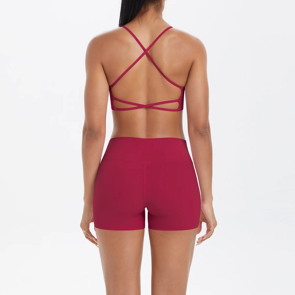 Yoga Short Sets Women Beauty Back Sports Bra SportsWear Sport Outfit For Woman Running Crop Top Shorts Suit Workout Clothes