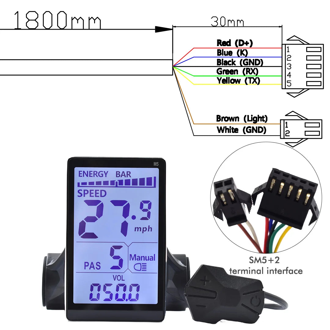 UART2 M5 24V 36V 48V Electric Bicycle Colorful Display E Scooter LCD Panel With USB UART For Mountain Electric Bike Parts (6PIN)