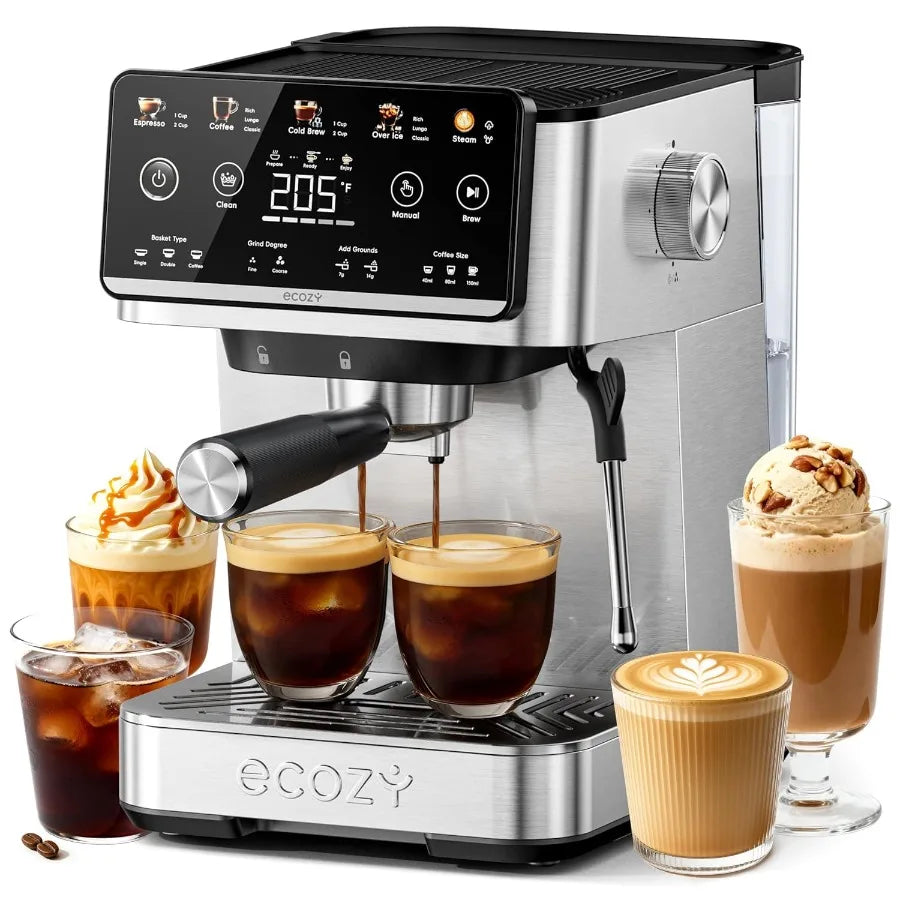 4-in-1 Espresso Machine and Coffee Maker Combo with Milk Frother Cold Brew Over Ice Interactive Touch Screen Stainless Steel Br