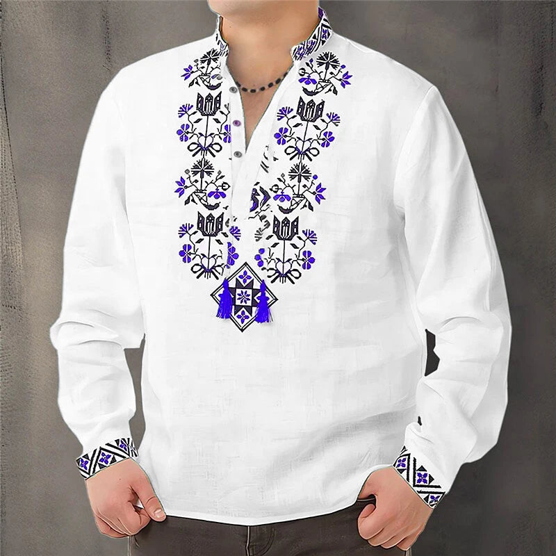 Cardigan Button Men's Shirt Casual Simple Comfortable Soft Material New Floral HD Pattern Personality Cardigan Shirt Long Sleeve