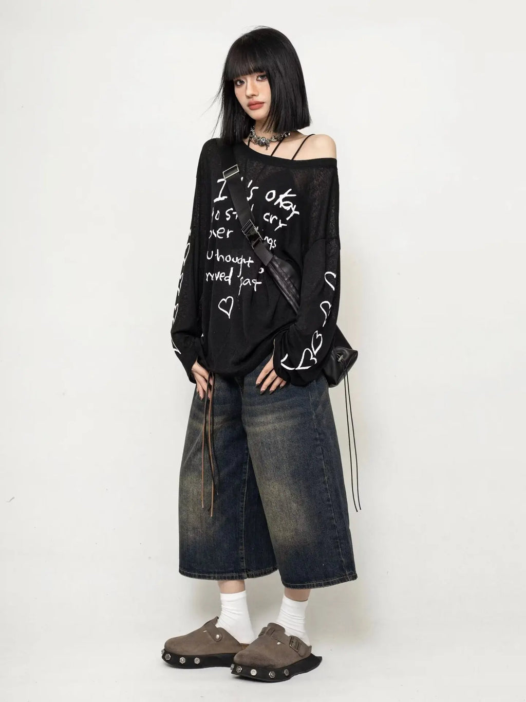 High Waist Black Retro Washed Denim Shorts Women's Harajuku Vintage Fashion Casual Loose Y2K Streetwear Mid Long Wide Leg Pants