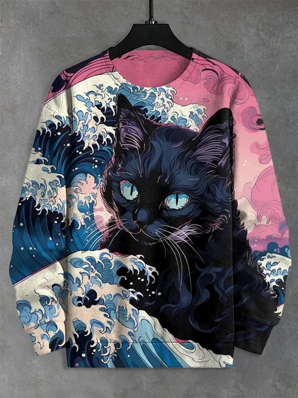 Men's Animal Cat Sweatshirt Long Sleeved Sweatshirt O-Neck Fashion Cool Daily 3D Printed Japanese Art Prints Casual Sweatshirt